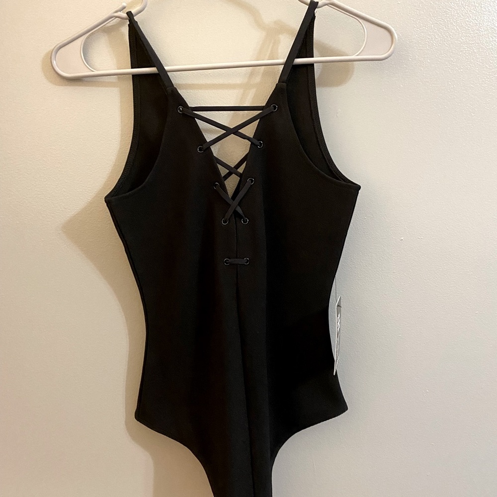 Black Low-V Lace Up Bodysuit *NWT*